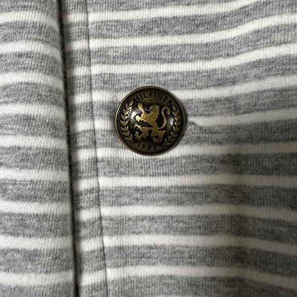 Tommy Hilfiger Womens Knit Military‎ Blazer Jacket Gray White Size Large Preppy - Picture 4 of 7